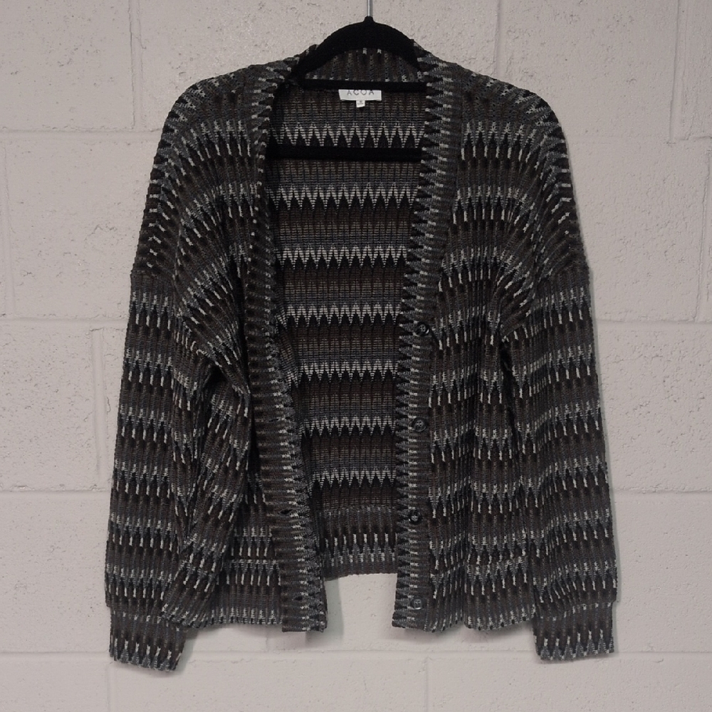 Acoa Patterned Button Up Cardigan Sweater Size Small, Oversized, Grandmacore
